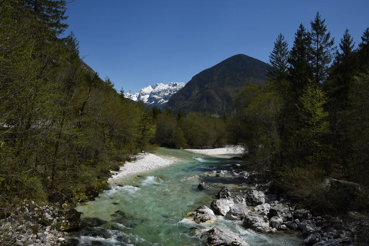 The turquoise Soča River in the Bovec area
